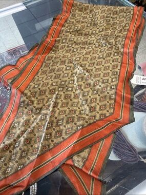 Anne Klein Silk Decorative Scarf in Rust and Tan - Classic Geometric Pattern